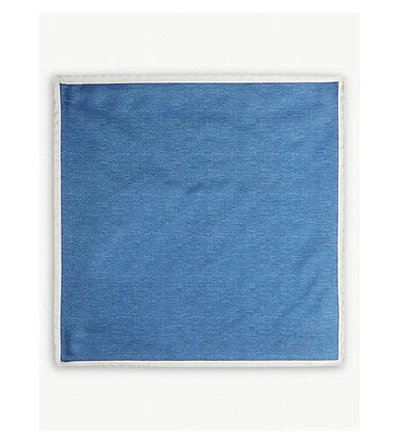 Shop Oscar Jacobson Plain Silk Pocket Square In Blue