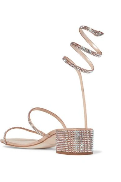 Shop René Caovilla Cleo Crystal-embellished Metallic Satin And Leather Sandals In Neutral