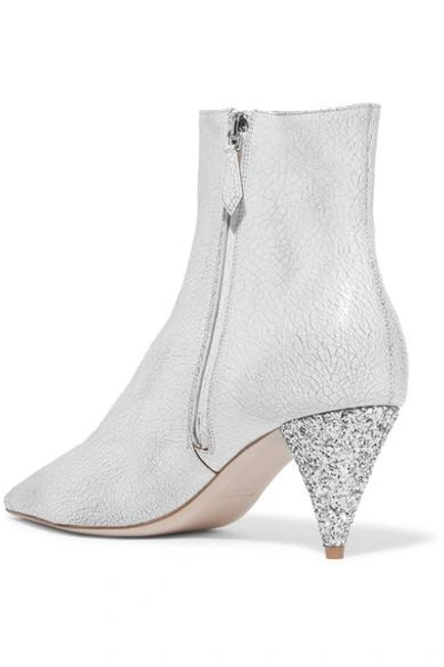 Shop Miu Miu Logo-print Glossed Cracked-leather Ankle Boots In White