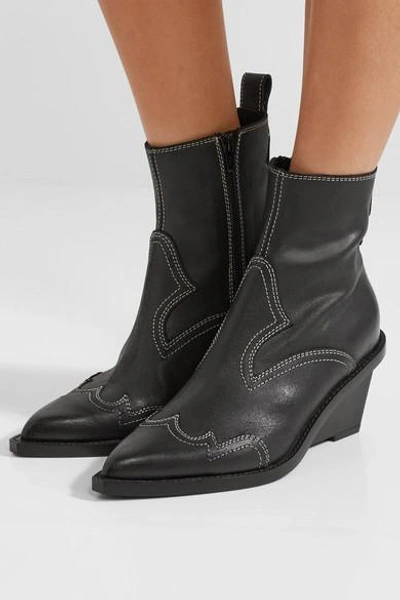 Shop Mm6 Maison Margiela Nubuck Wedge Ankle Boots In Black