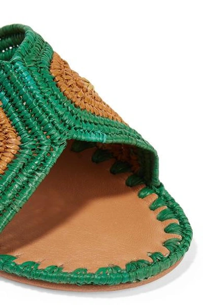 Shop Carrie Forbes Salon Color-block Woven Raffia Slides In Green