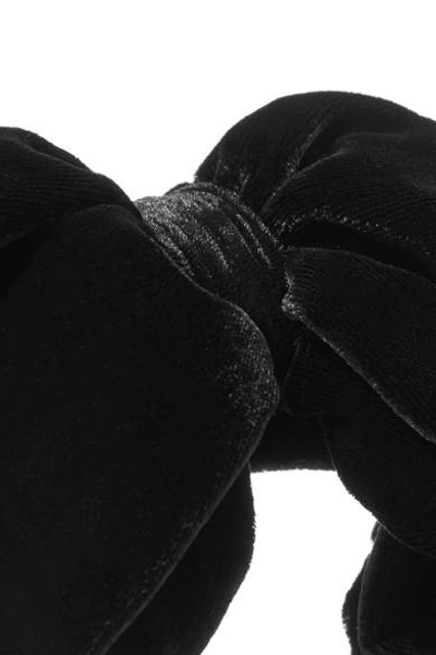 Shop Miu Miu Bow-embellished Cotton-velvet Headband In Black