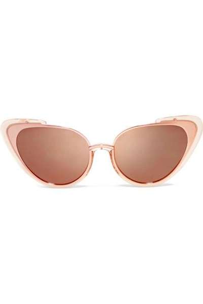 Shop Linda Farrow Cat-eye Acetate And Rose Gold-tone Mirrored Sunglasses