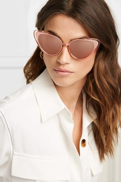 Shop Linda Farrow Cat-eye Acetate And Rose Gold-tone Mirrored Sunglasses
