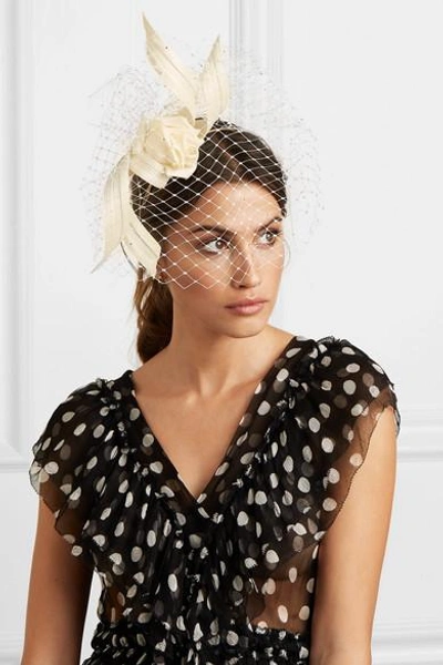 Shop Philip Treacy Crystal-embellished Mesh, Satin And Buntal Straw Headpiece In Ivory