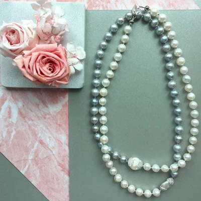 Farra White & Gray Freshwater Pearls Multi-way Necklace