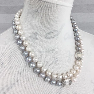 Farra White & Gray Freshwater Pearls Multi-way Necklace