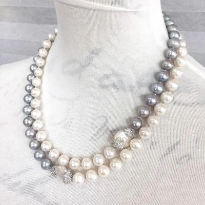 Farra White & Gray Freshwater Pearls Multi-way Necklace