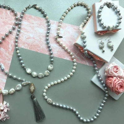 Farra White & Gray Freshwater Pearls Multi-way Necklace