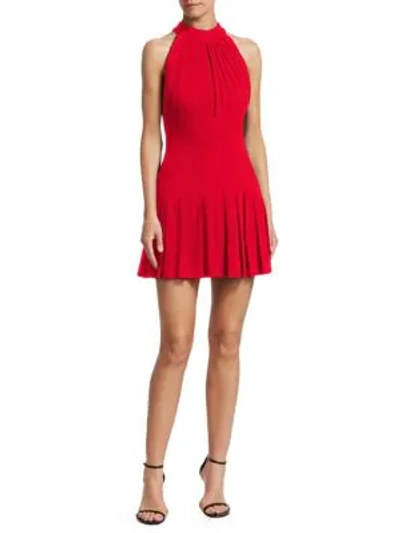 Shop Brandon Maxwell Pleated Halter Mini Dress In Red