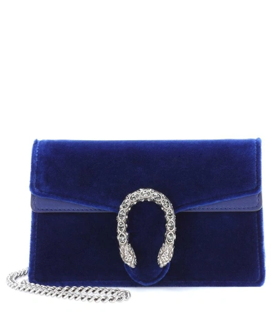 Shop Gucci Dionysus Super Mini Velvet Crossbody Bag In Blue