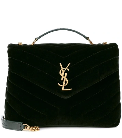 Shop Saint Laurent Small Loulou Monogram Velvet Shoulder Bag In Green