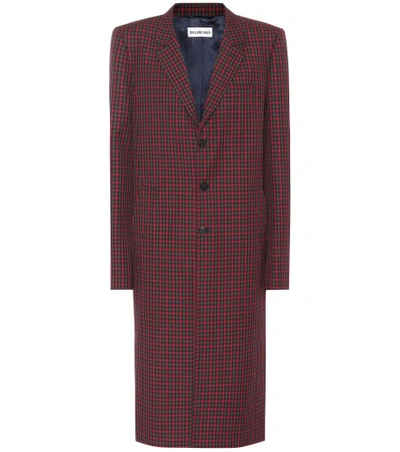 Shop Balenciaga Checked Wool Coat In Red