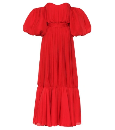 Shop Johanna Ortiz Señora Maria Silk Dress In Red
