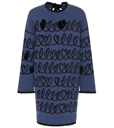 Shop Fendi Intarsia Wool-blend Dress In Blue