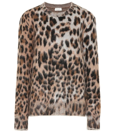 Shop Saint Laurent Leopard Print Mohair-blend Sweater In Multicoloured