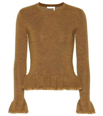 Shop See By Chloé Ruffled Wool Sweater In Brown