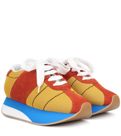 Shop Marni Big Foot Suede And Mesh Sneakers In Multicoloured