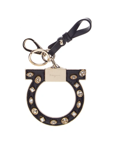 Shop Ferragamo Embellished Gancio Leather Keychain In Nocolor