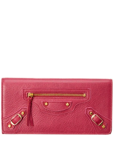 Shop Balenciaga Classic Gold Money Leather Wallet In Pink