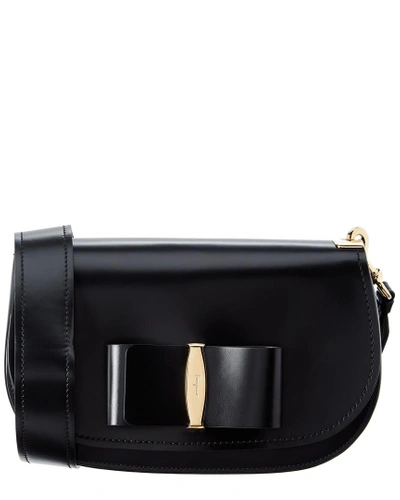 Shop Ferragamo Anna Small Vara Lux Leather Shoulder Bag In Black