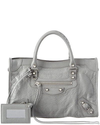Shop Balenciaga Classic Silver City Small Leather Shoulder Bag In Grey