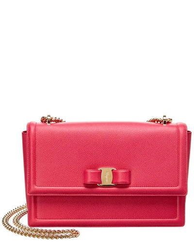 Shop Ferragamo Ginny Medium Vara Leather Flap Bag In Pink