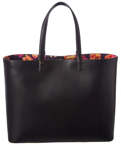 Shop Ferragamo Scarlet Large Print Leather Tote In Black