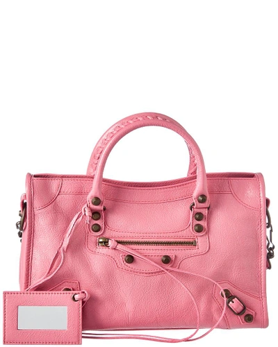 Shop Balenciaga Classic Metallic City Small Leather Shoulder Bag In Pink