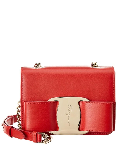 Shop Ferragamo Mini Vara Bow Leather Shoulder Bag In Red