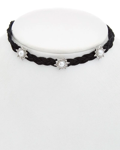Shop Rebecca Minkoff Crystal Braided Leather Charm Choker Necklace In Nocolor
