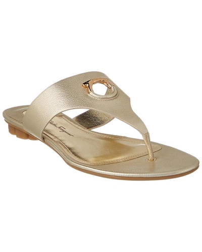 Shop Ferragamo Gancini Leather Thong Sandal In Metallic