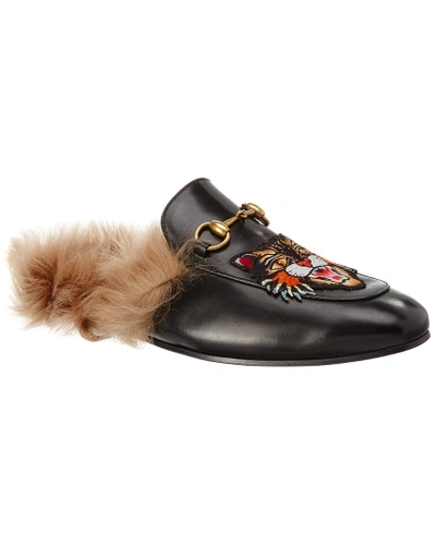 Shop Gucci Princetown Angry Cat Applique Leather Slipper In Nocolor