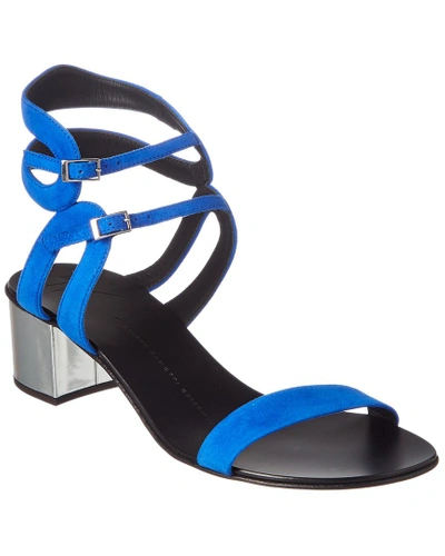 Shop Giuseppe Zanotti Suede Embellished Sandal In Blue