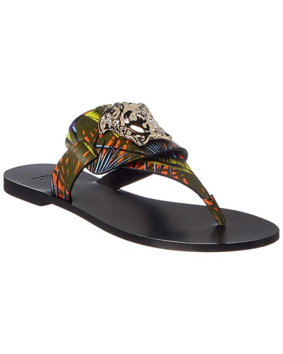 Shop Versace Medusa Palazzo Leather Thong Sandal In Black