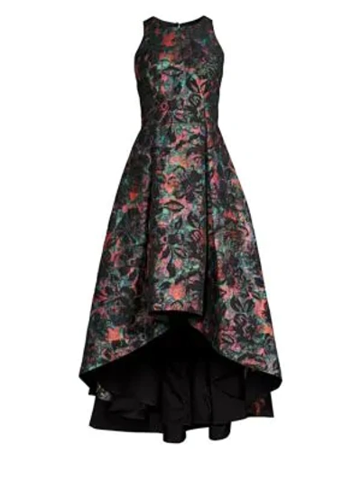 Shop Aidan Mattox Sleeveless Floral High-low Dress In Black Multi