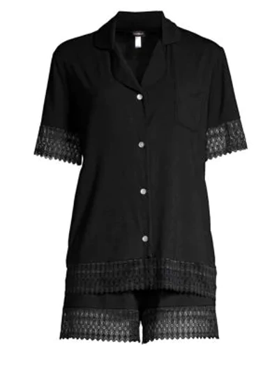 Shop Cosabella Lunna Lace-trimmed Boxer Pajama Set In Black