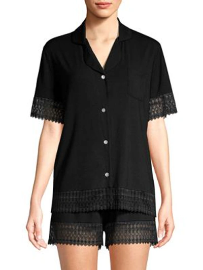 Shop Cosabella Lunna Lace-trimmed Boxer Pajama Set In Black