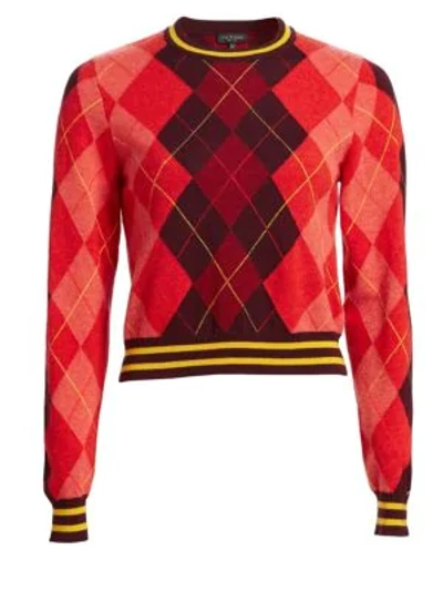Shop Rag & Bone Dex Wool Argyle Cropped Sweater In Burgundy