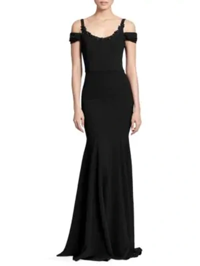 Shop Marchesa Notte Cold-shoulder Embellished Gown In Black