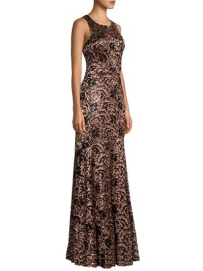 Shop Laundry By Shelli Segal Lace & Sequin Mermaid Maxi Dress In Dusty Blush