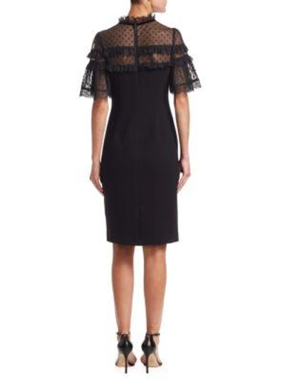 Shop Teri Jon By Rickie Freeman Short-sleeve Crepe & Pointe De Spree Sheath Dress In Black