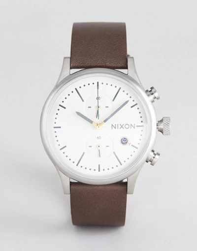 Shop Nixon A1163 Station Chronograph Leather Watch In Brown - Brown