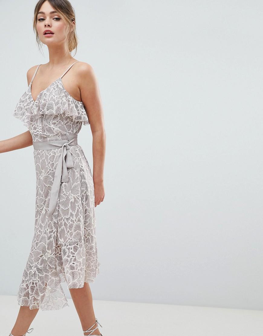 liquorish midi dress with lace trim