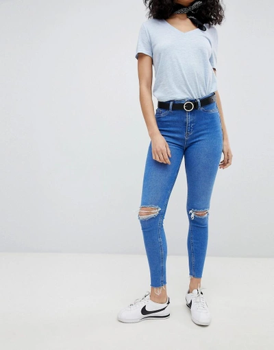 Shop New Look Hallie Disco High Rise Ripped Jeans-blue
