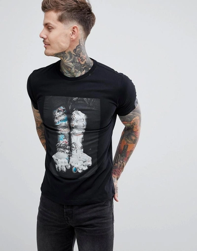 Shop Replay Tattoo Arms Print Black T-shirt In Black - Black