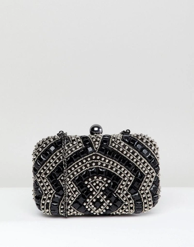 Shop True Decadence Black Beaded Embellished Box Clutch Bag - Black