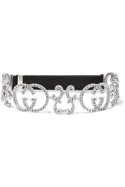 Shop Gucci Crystal-embellished Silver-tone And Stretch Headband