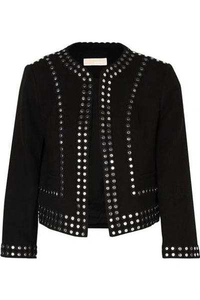 Shop Michael Michael Kors Cropped Studded Crepe Jacket In Black