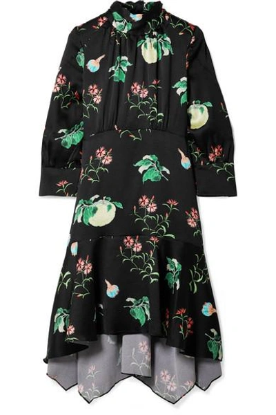 Shop Peter Pilotto Floral-print Hammered-silk Dress In Black